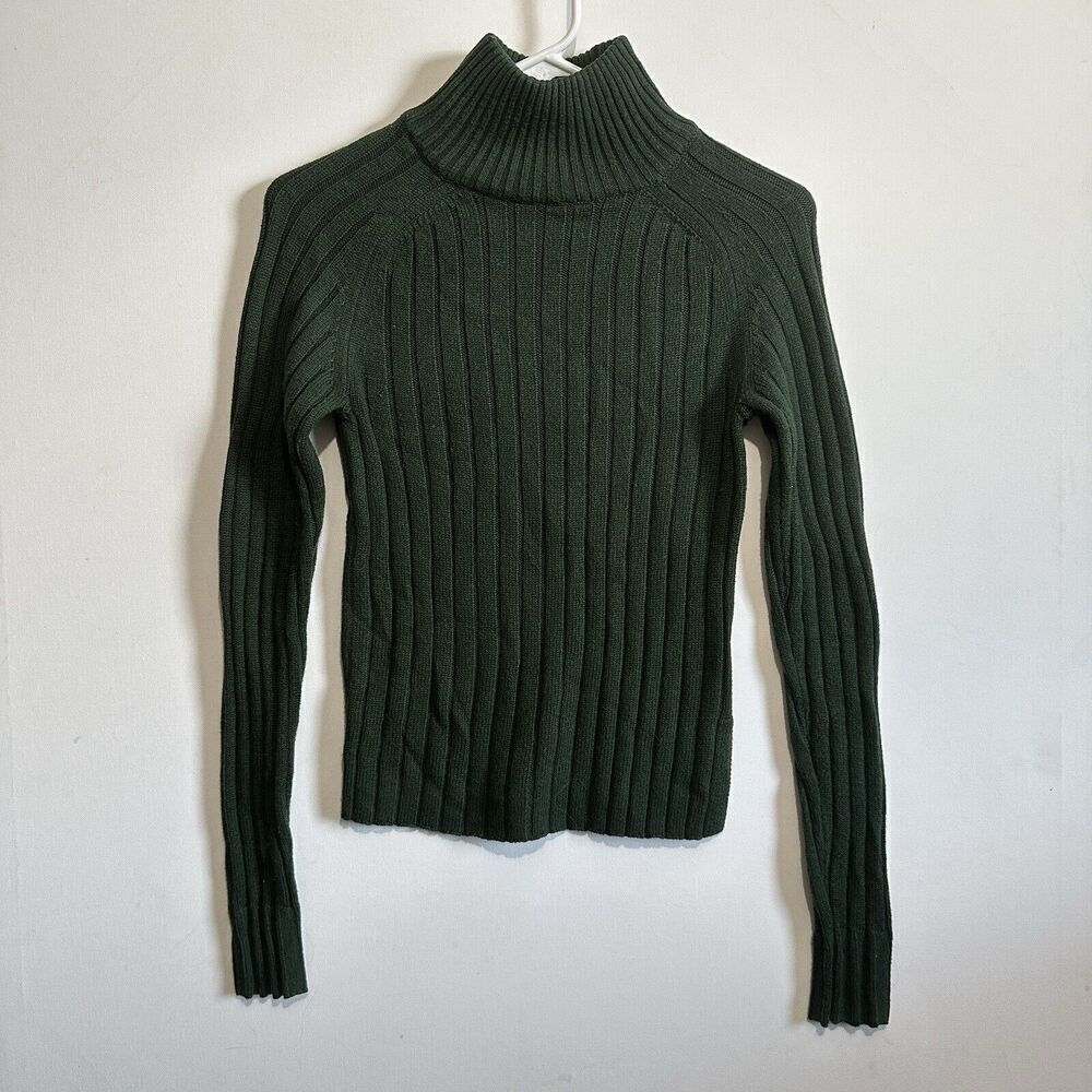Majorelle Green Ribbed Knit Turtleneck Long Sleeve Sweater Womens S Classic